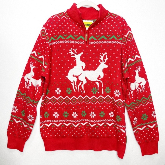 Tipsy Elves Christmas Climax Humping Reindeer Faire Isle Ugly Christmas Sweater - Picture 2 of 7